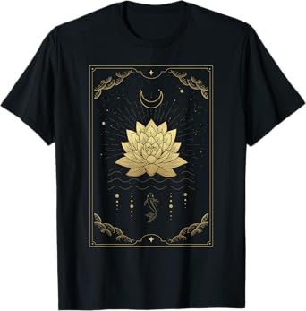 Lotus Flowers Blooming On Water The Moon And Fish Tarot Card T-Shirt