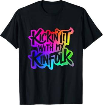 Funny Memorable Family Reunion Celebration Apparel Kickin' It With My Kinfolk Unisex-Adults T-Shirt Black Short Sleeve Classic Fit Small