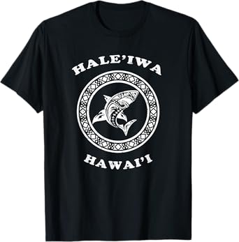 Haleiwa, Hawaii Vintage Retro Tribal Shark Vacation T-Shirt