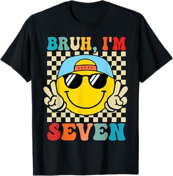 Bruh I'm Seven 7 7th Birthday Groovy Boys Girls 7 Years Old T-Shirt