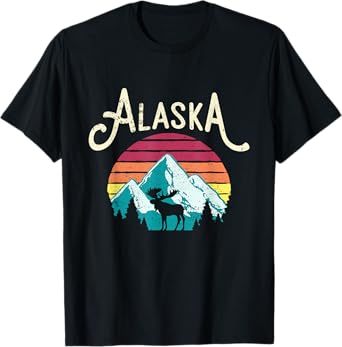 Retro Alaska AK Juneau Mountains Wildlife Moose T-Shirt