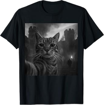 Historical Medieval Castle Funny Cat Selfie Meme T-Shirt for Men Women Kids
