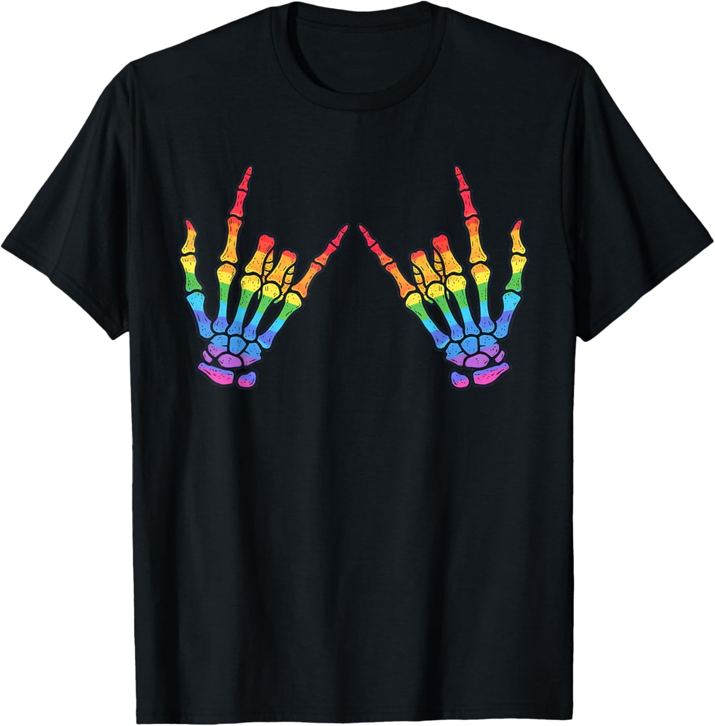 Funny Skeleton Rock Hand LGBTQ Rainbow Flag Gay Pride Ally T-Shirt