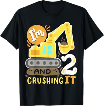 Kids 2nd Construction Birthday Party I'm 2 Crushing It Boys T-Shirt