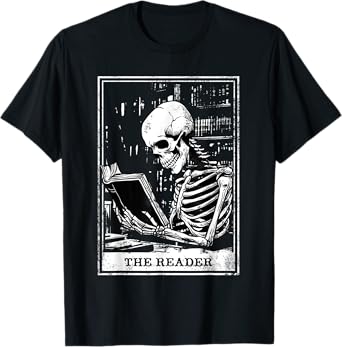 Tarot Card Shirt The Reader Tarot Skeleton Reading Book T-Shirt
