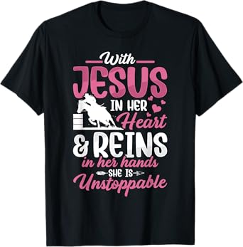 With Jesus Barrel Racer Race Barrel Racing Horse Rodeo Women T-Shirt