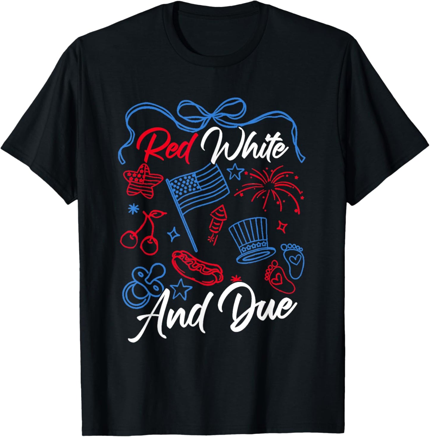 Red White And Due 4th Of July Pregnancy Announcement T-shirt