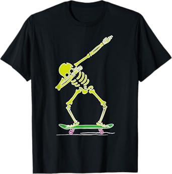 Skeleton Dabbing on Skateboard Funny for Skater Boys Skating T-Shirt