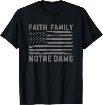 Faith Family Notre Dame Cathedral Distressed American Flag T-Shirt
