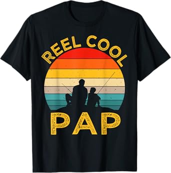Mens Reel Cool PAP Fishing Daddy Vintage Grandpa Fathers Day T-Shirt