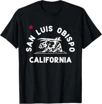 San Luis Obispo California Beach Flag Bear Surf CA Vintage T-Shirt for Men Women
