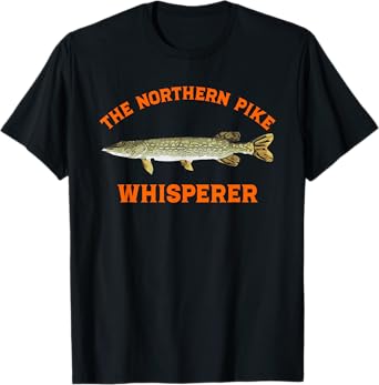Funny Fishing designs by spirit taffy Northern Pike Whisperer T-Shirt - Black, Small - Men, Unisex - Short Sleeve, Modern, Letter Print - Fishing, Northern, Winter, Father's Day, Christmas, Birthday
