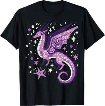 Purple Dragon Stars Cute Fantasy Mythical Girls Kids Women T-Shirt