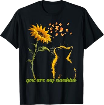 Sitting Yellow Kitten Sunflower Fragrance Butterfly T-Shirt