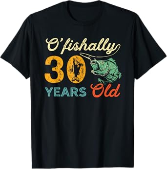 Retro 30th Birthday Fishing Gift Turning 30 Bass Fisherman T-Shirt