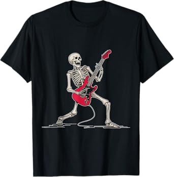 Rocker Skeleton Men Boys Bass Guitar Guitarist Halloween T-Shirt