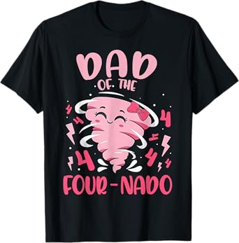 Dad of The Four-nado 4th Birthday Pink Tornado Bday Kids T-Shirt