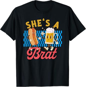 Oktoberfest Couples Sheโs A Brat Drinking German Beer T-Shirt