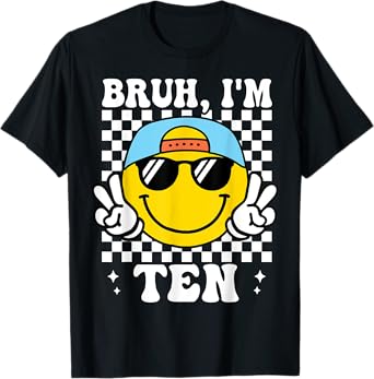 Bruh I'm Ten 10 10th Birthday Groovy Boys Girls 10 Years Old T-Shirt