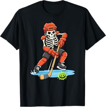 Hockey Skeleton Player Skull Ice Rink Halloween T-Shirt
