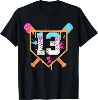 Baseball 13th Birthday Ice Cream Drip 13 Years Old Bday Boy T-Shirt