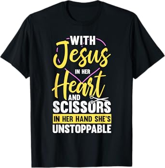 Hairdresser Shirt Jesus In Heart Scissor Hairstylist T-Shirt