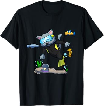 Scuba Diving Snorkeling Cat Sea Shell Mussel Dive T-Shirt