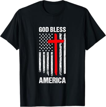 God Bless America Fourth of July Christian Patriot USA Flag Women Kids Men T-Shirt