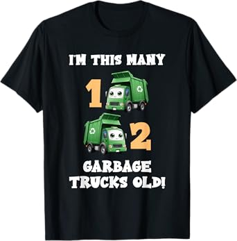 2nd Birthday Boy I'm This Many Garbage Trucks 2 Years Old T-Shirt