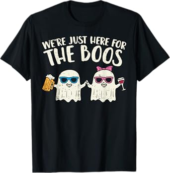 We're Just Here For Boos Ghosts Halloween Costume For Couple T-Shirt