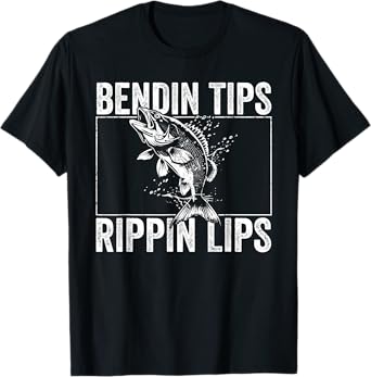 Bass Fish Bending Tips Rippin Lips Dad Fishing T-Shirt
