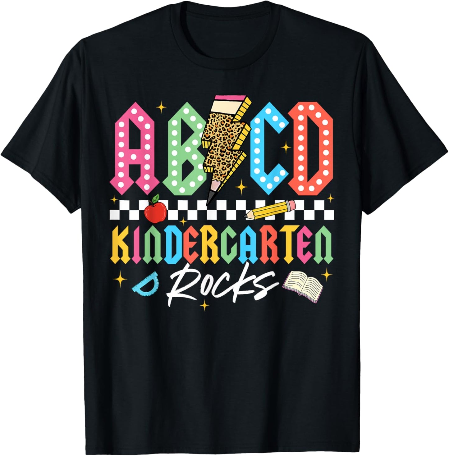 ABCD Kindergarten Rocks with Pencil Lightning Teacher Tee by TeeBrew