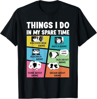Funny Things I Do In My Spare Time Graphic Designs Anime Merch Unisex-Adults, Unisex-Kids T-Shirt Black Small Short Sleeve Cotton, Polyester Straight Fit Crew Neck Casual T-Shirt