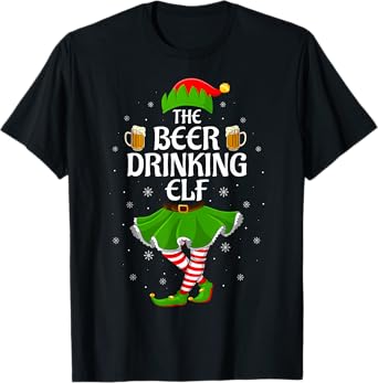 Beer Drinking Elf Christmas Family Girl Women Elf Squad Xmas T-Shirt