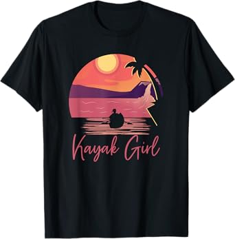 Kayak Girl Women Kayak Outdoor Sport Canoe Sunset Kayaking T-Shirt