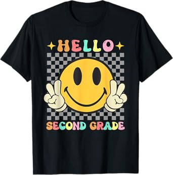 Retro Groovy 2nd Grade Back to School Hello Second Grade T-Shirt