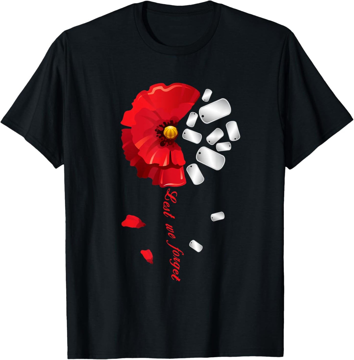 Veterans Day Lest We Forget Red Poppy Flower USA Memorial T-Shirt