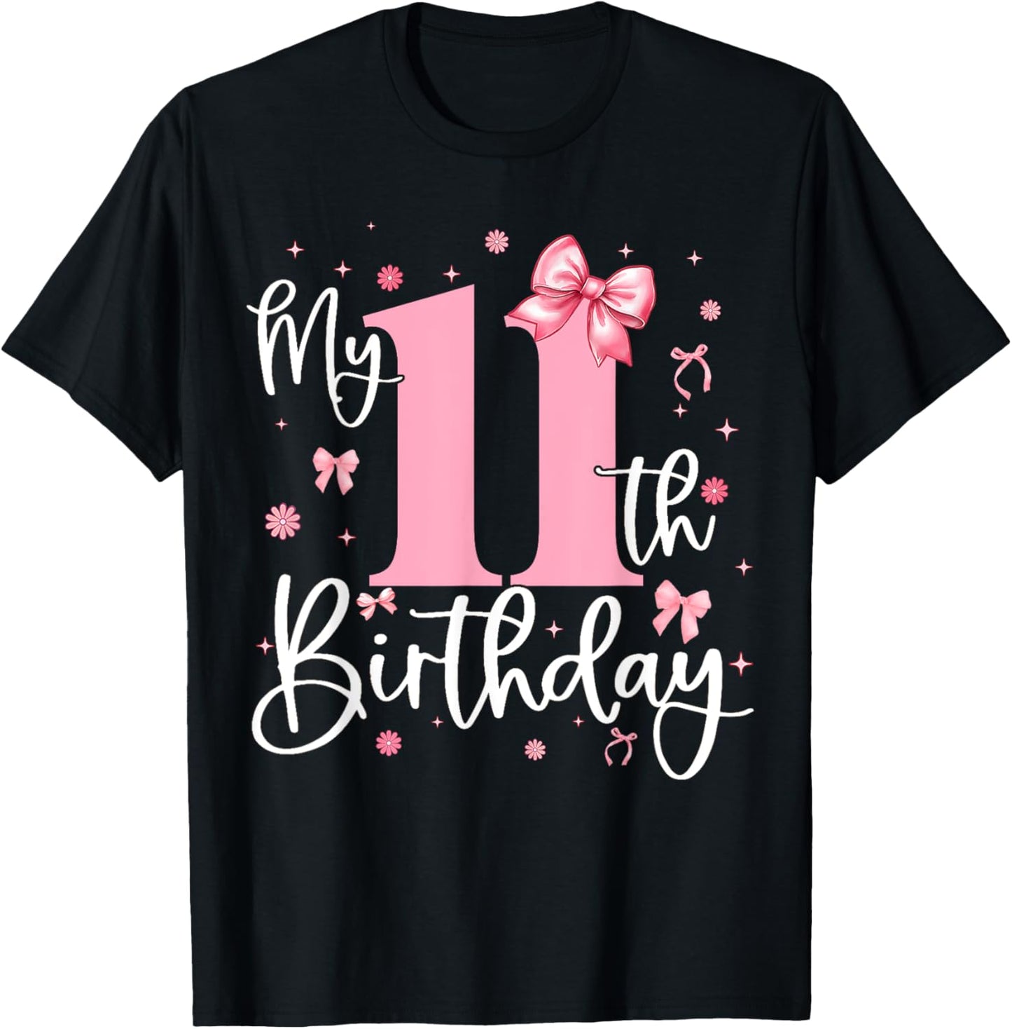 11 Year Old Birthday Girl 11th Birthday Coquette Bow Pink T-Shirt