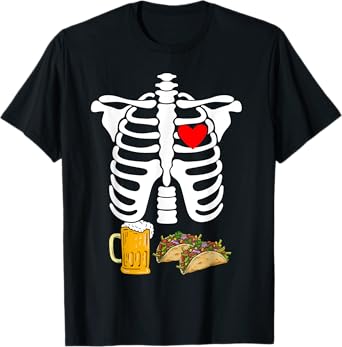 Rib Cage Skeleton X-Ray Drink Beer Taco Halloween Costume T-Shirt