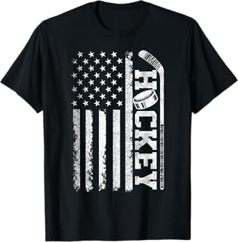 Ice Hockey Fan Players Patriotic Ice Hockey American Flag T-Shirt