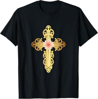 Beautiful Gold Cross Flower,Cross Gifts,Christian Gift Ideas T-Shirt