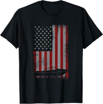 Retro American Flag Motor Boating Gift for Boater T-Shirt for Women Girls Kids Men