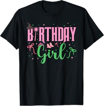 Birthday Witch Pink And Green Birthday Girl Women Girl Kids T-Shirt