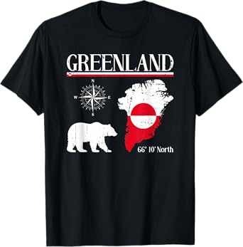 Greenland Icebear Compass Flag Map Greenland T-Shirt
