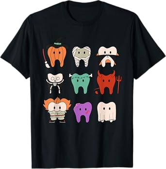 Funny Cute Dental Hygiene Monsters Teeth Squad Halloween T-Shirt