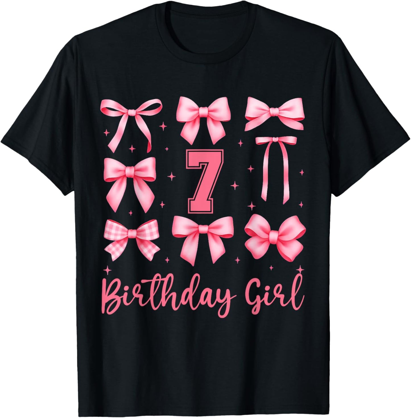7th Birthday Girl Coquette Pink Bows 7 Years Old Birthday T-Shirt