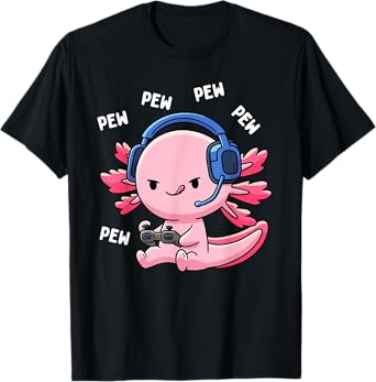 Axolotl Gaming Kids Boys Girls Anime Video Game Pew Gamer T-Shirt