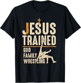 Jesus Trained God Family Wrestling Christian Unisex-Adults Black Small Christian Wrestling T-Shirt