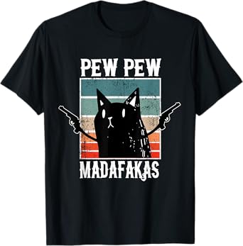 Cat Pew Pew Madafakas - Cats Lovers Retro Vintage T-Shirt