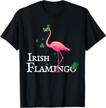 Funky Irish Pink Flamingo Green Bird St Pattys Day T-Shirt